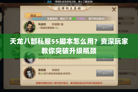 天龙八部私服55脚本怎么用？资深玩家教你突破升级瓶颈