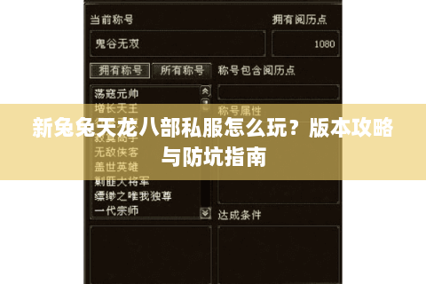 新兔兔天龙八部私服怎么玩？版本攻略与防坑指南