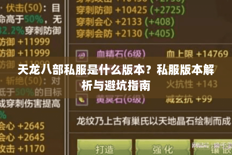 天龙八部私服是什么版本？私服版本解析与避坑指南