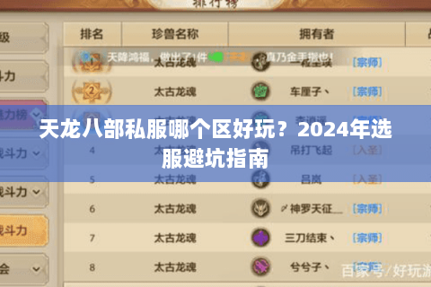 天龙八部私服哪个区好玩？2024年选服避坑指南