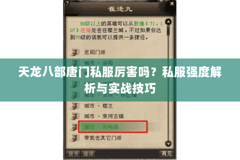天龙八部唐门私服厉害吗？私服强度解析与实战技巧