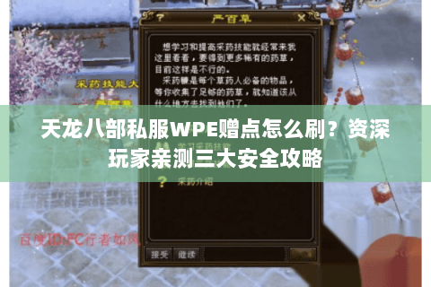 天龙八部私服WPE赠点怎么刷？资深玩家亲测三大安全攻略