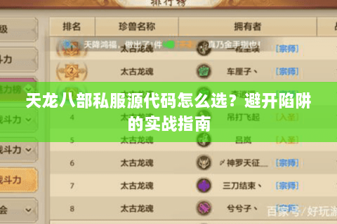 天龙八部私服源代码怎么选？避开陷阱的实战指南