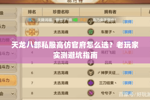 天龙八部私服高仿官府怎么选？老玩家实测避坑指南