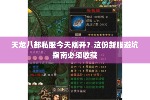天龙八部私服今天刚开？这份新服避坑指南必须收藏