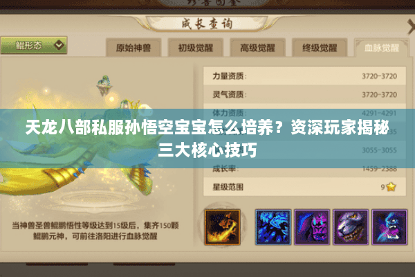天龙八部私服孙悟空宝宝怎么培养？资深玩家揭秘三大核心技巧