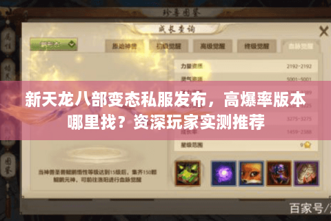 新天龙八部变态私服发布，高爆率版本哪里找？资深玩家实测推荐