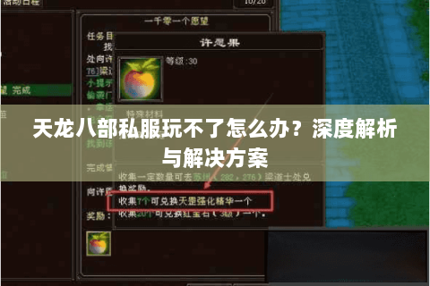天龙八部私服玩不了怎么办？深度解析与解决方案