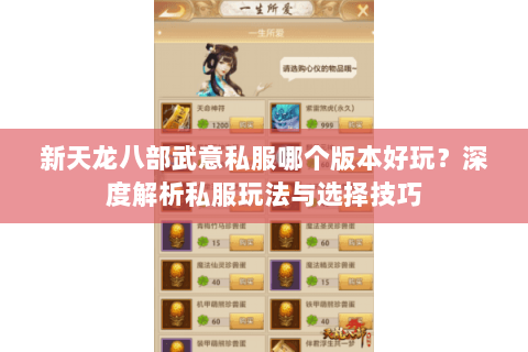 新天龙八部武意私服哪个版本好玩？深度解析私服玩法与选择技巧