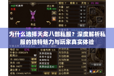 为什么选择天龙八部私服？深度解析私服的独特魅力与玩家真实体验