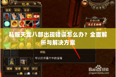 私服天龙八部出现错误怎么办？全面解析与解决方案