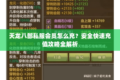 天龙八部私服会员怎么充？安全快速充值攻略全解析
