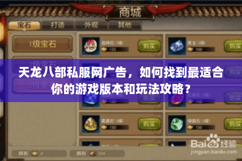 天龙八部私服网广告，如何找到最适合你的游戏版本和玩法攻略？