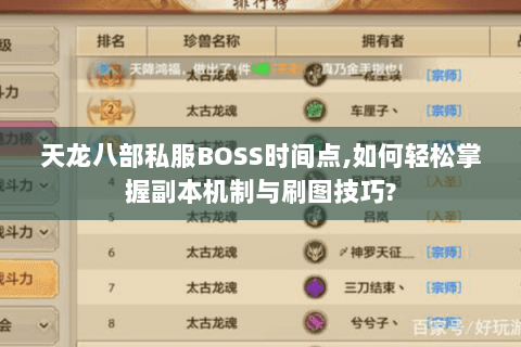 天龙八部私服BOSS时间点，如何轻松掌握副本机制与刷图技巧？