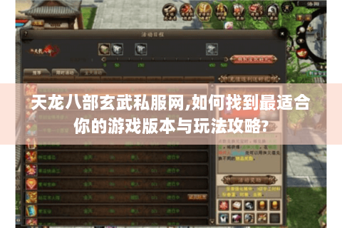 天龙八部玄武私服网,如何找到最适合你的游戏版本与玩法攻略?