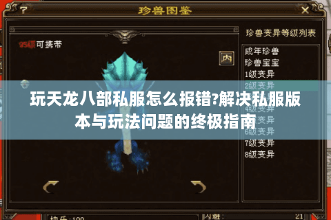 玩天龙八部私服怎么报错?解决私服版本与玩法问题的终极指南