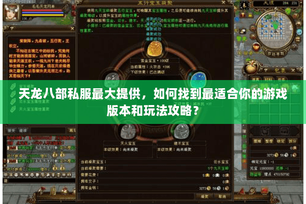 天龙八部私服最大提供，如何找到最适合你的游戏版本和玩法攻略？