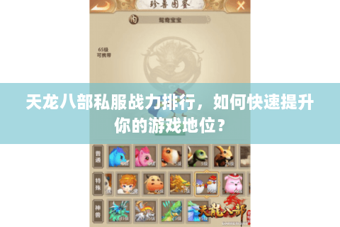 天龙八部私服战力排行，如何快速提升你的游戏地位？