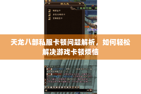 天龙八部私服卡顿问题解析，如何轻松解决游戏卡顿烦恼