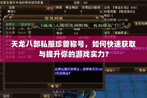 天龙八部私服珍兽称号，如何快速获取与提升你的游戏实力？