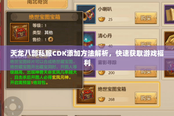 天龙八部私服CDK添加方法解析，快速获取游戏福利