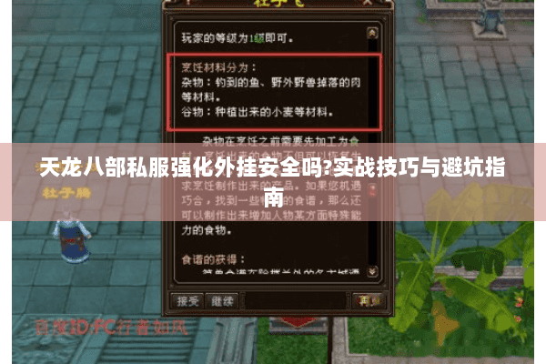 天龙八部私服强化外挂安全吗?实战技巧与避坑指南