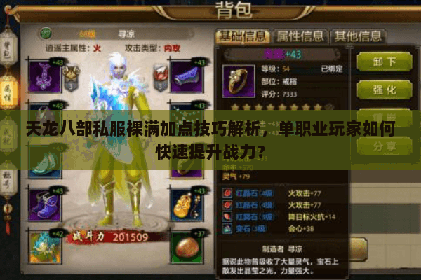 天龙八部私服裸满加点技巧解析，单职业玩家如何快速提升战力？