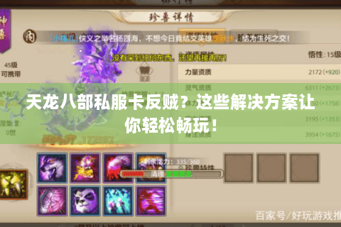 天龙八部私服卡反贼？这些解决方案让你轻松畅玩！