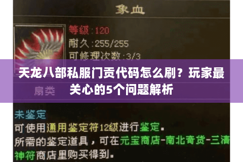 天龙八部私服门贡代码怎么刷？玩家最关心的5个问题解析