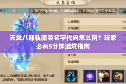 天龙八部私服竖名字代码怎么用？玩家必看5分钟避坑指南