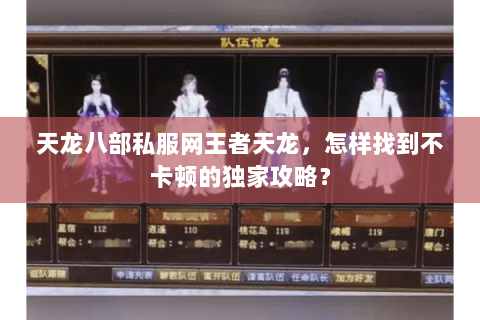 天龙八部私服网王者天龙，怎样找到不卡顿的独家攻略？