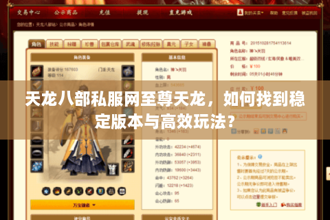 天龙八部私服网至尊天龙，如何找到稳定版本与高效玩法？