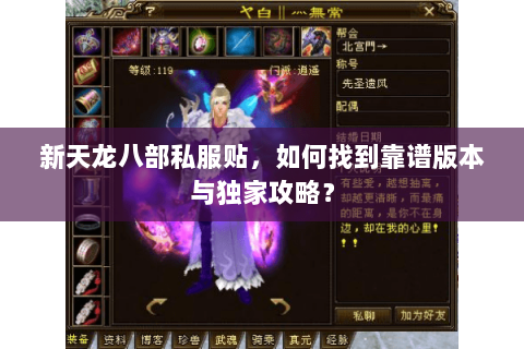 新天龙八部私服贴，如何找到靠谱版本与独家攻略？