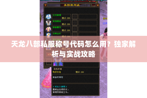 天龙八部私服称号代码怎么用？独家解析与实战攻略