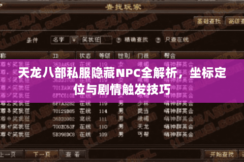 天龙八部私服隐藏NPC全解析，坐标定位与剧情触发技巧