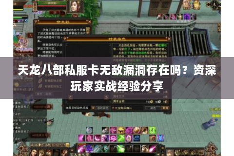 天龙八部私服卡无敌漏洞存在吗？资深玩家实战经验分享