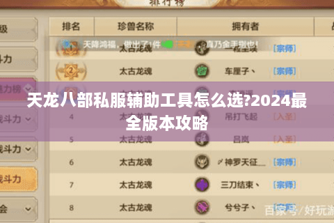 天龙八部私服辅助工具怎么选?2024最全版本攻略
