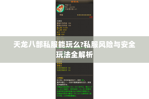 天龙八部私服能玩么?私服风险与安全玩法全解析
