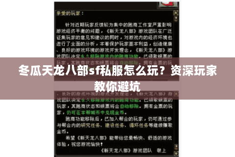 冬瓜天龙八部sf私服怎么玩？资深玩家教你避坑