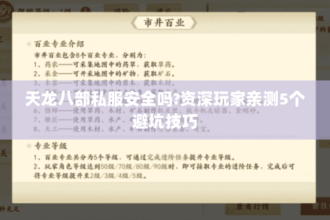天龙八部私服安全吗?资深玩家亲测5个避坑技巧