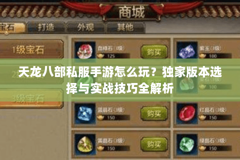 天龙八部私服手游怎么玩？独家版本选择与实战技巧全解析