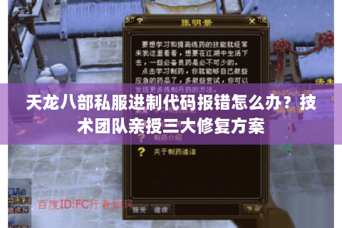 天龙八部私服进制代码报错怎么办？技术团队亲授三大修复方案
