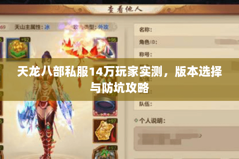 天龙八部私服14万玩家实测，版本选择与防坑攻略