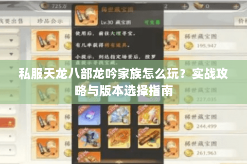 私服天龙八部龙吟家族怎么玩？实战攻略与版本选择指南