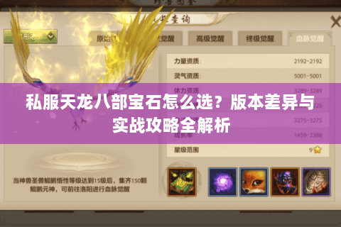 私服天龙八部宝石怎么选？版本差异与实战攻略全解析