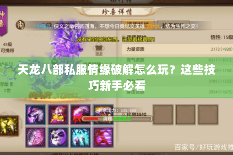 天龙八部私服情缘破解怎么玩？这些技巧新手必看