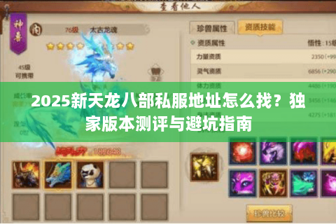 2025新天龙八部私服地址怎么找？独家版本测评与避坑指南