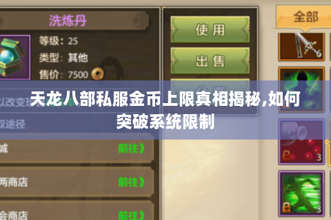 天龙八部私服金币上限真相揭秘,如何突破系统限制