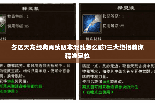 冬瓜天龙经典再续版本混乱怎么破?三大绝招教你精准定位