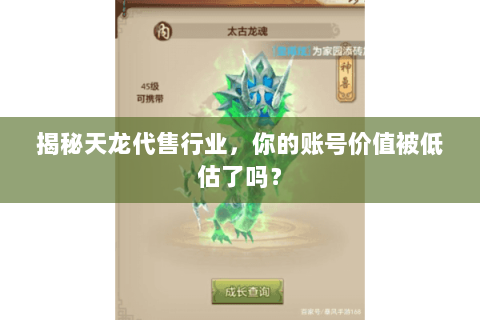 揭秘天龙代售行业，你的账号价值被低估了吗？